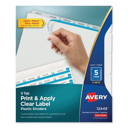 AVERY DENNISON Plastic Dividers, 5-Tab, Letter, 5 Sets, PK5 12449